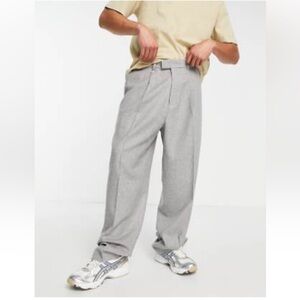 NWT- TOPMAN 33Wx34T WIDE-LEG WOOL-MIX TAB-HANDLE & hidden ZIPPER TROUSER in ASH